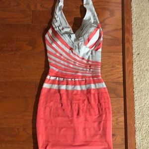 Coral ruffle halter dress